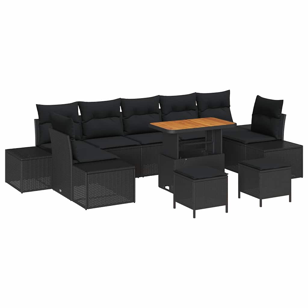 Set Divano da Giardino con cuscino 10 pcs Nero 90 x 55 x 71 cm