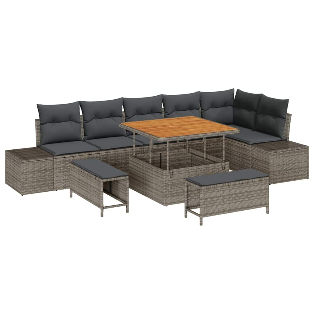 Set Divano da Giardino 9 pcs Grigio chiaro e grigio scuro