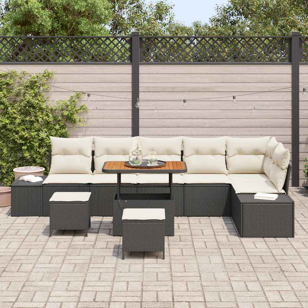 Set Divano da Giardino 9 pcs Nero e Crema 90 x 55 x 71 cm