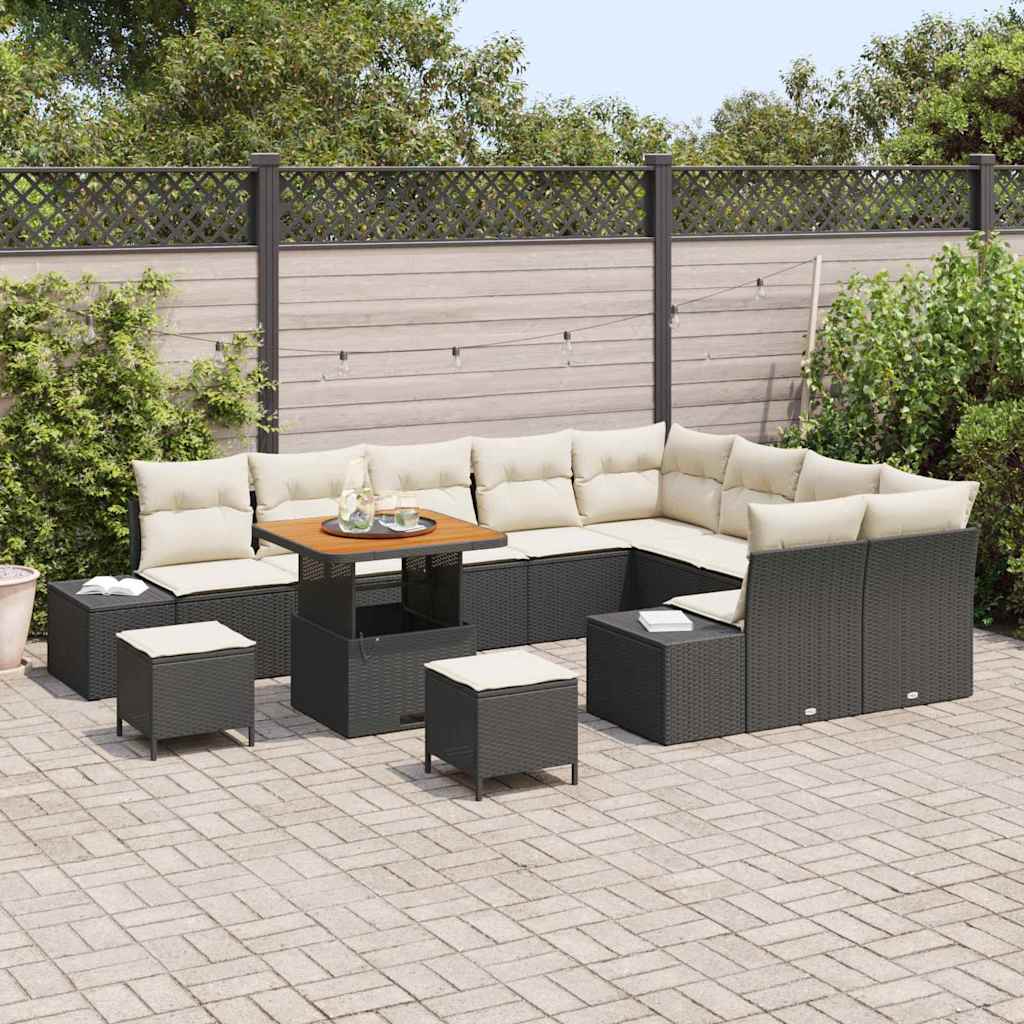 Set Divano da Giardino 12 pcs Nero e Crema 80 x 80 x 71 cm
