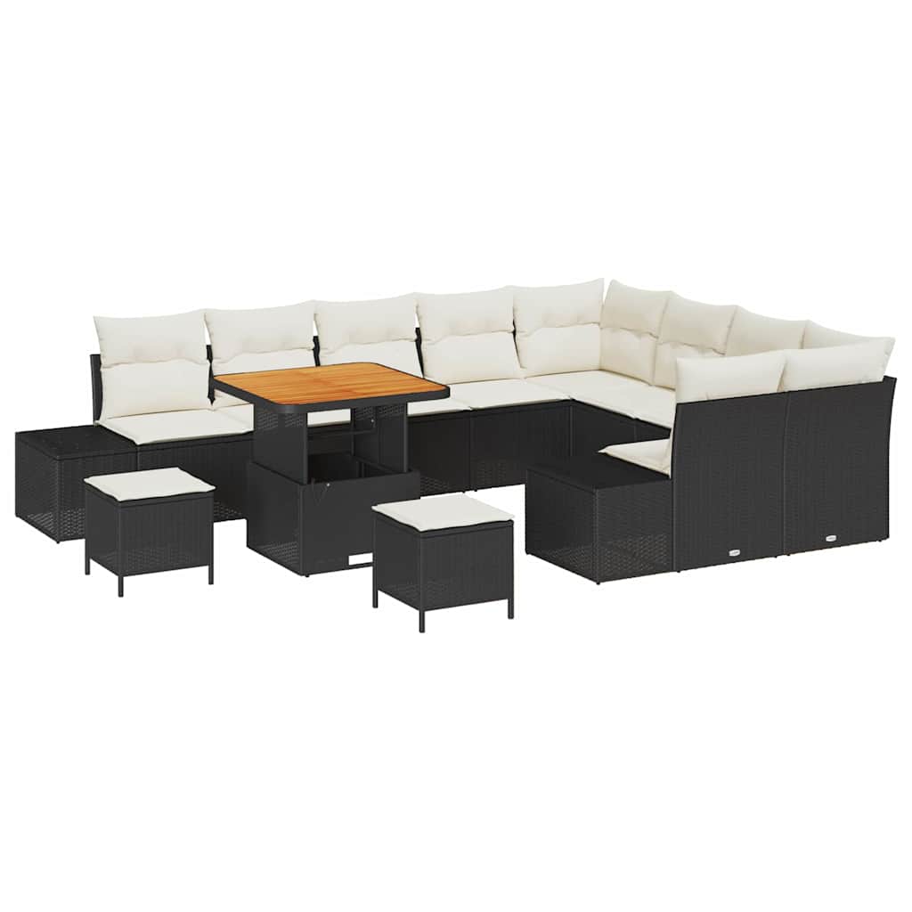 Set Divano da Giardino 12 pcs Nero e Crema 80 x 80 x 71 cm