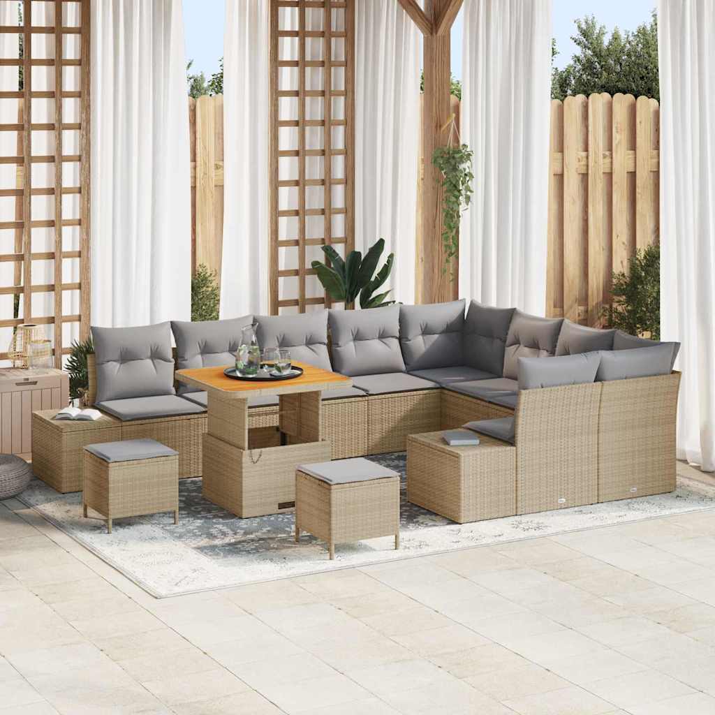 Set Divano da Giardino con cuscino 12 pcs Beige e Grigio Chiaro