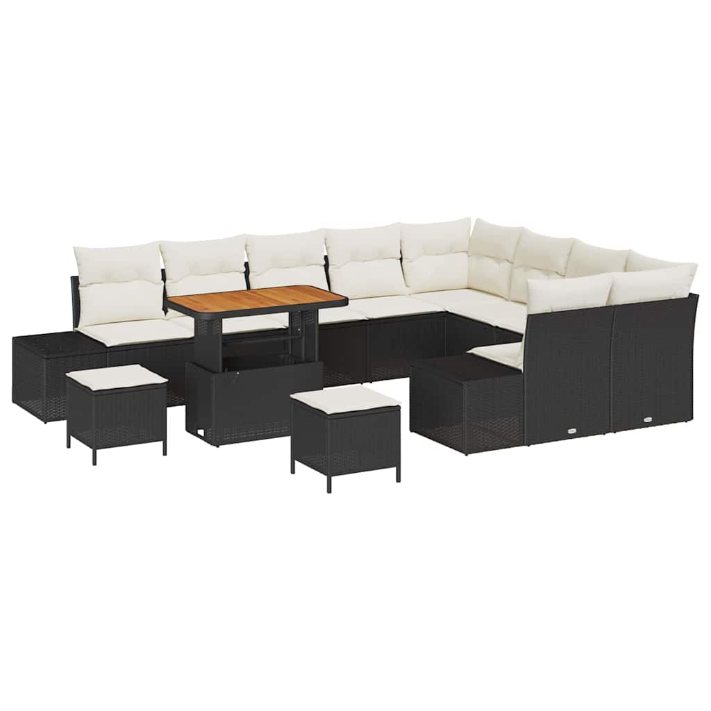 Set Divano da Giardino 12 pcs Nero e Crema 90 x 55 x 71 cm