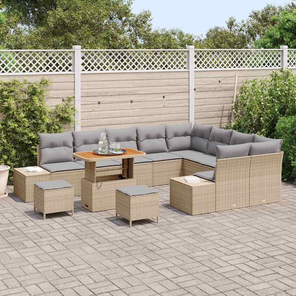 Set Divano da Giardino con cuscino 12 pcs Beige e Grigio Chiaro