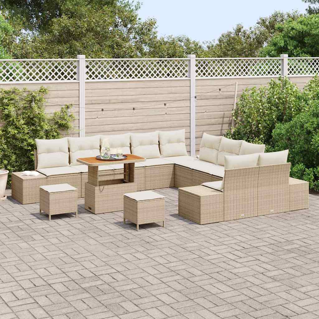 Set Divano da Giardino 13 pcs Beige e Crema 90 x 55 x 71 cm