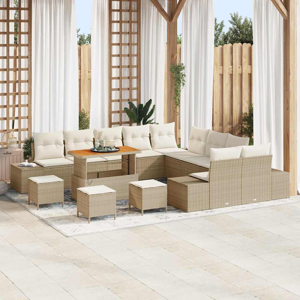 Set Divano da Giardino 13 pcs Beige e Crema 110 x 55 x 71 cm