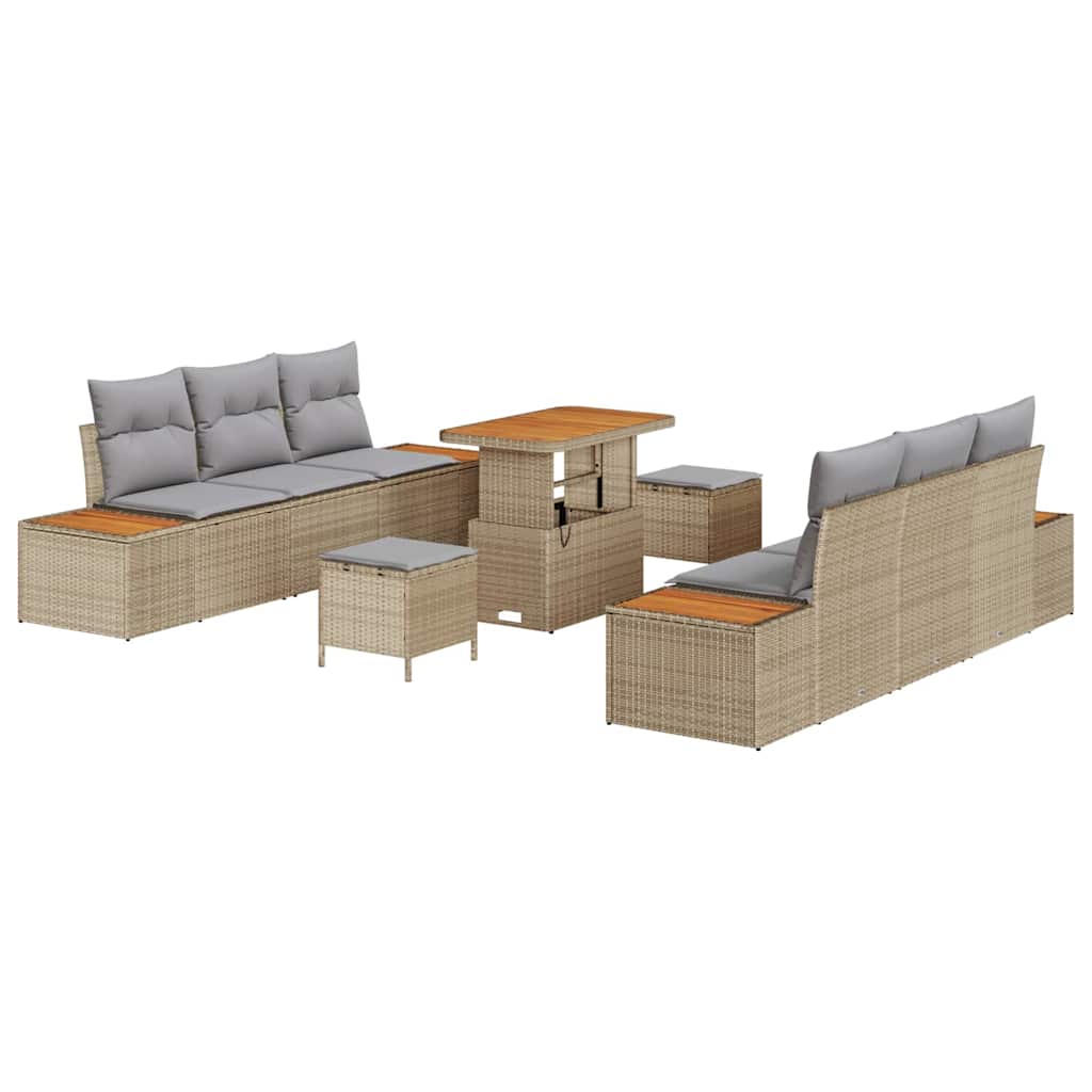 Set Divano da Giardino con cuscino 9 pcs Beige e Grigio Chiaro