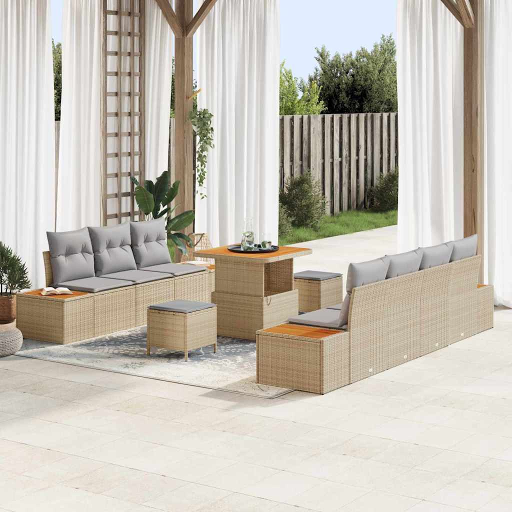 Set Divano da Giardino con cuscino 10 pcs Beige e Grigio Chiaro