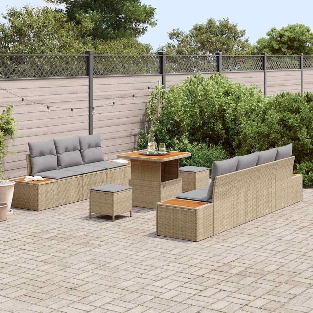 Set Divano da Giardino con cuscino 10 pcs Beige e Grigio Chiaro