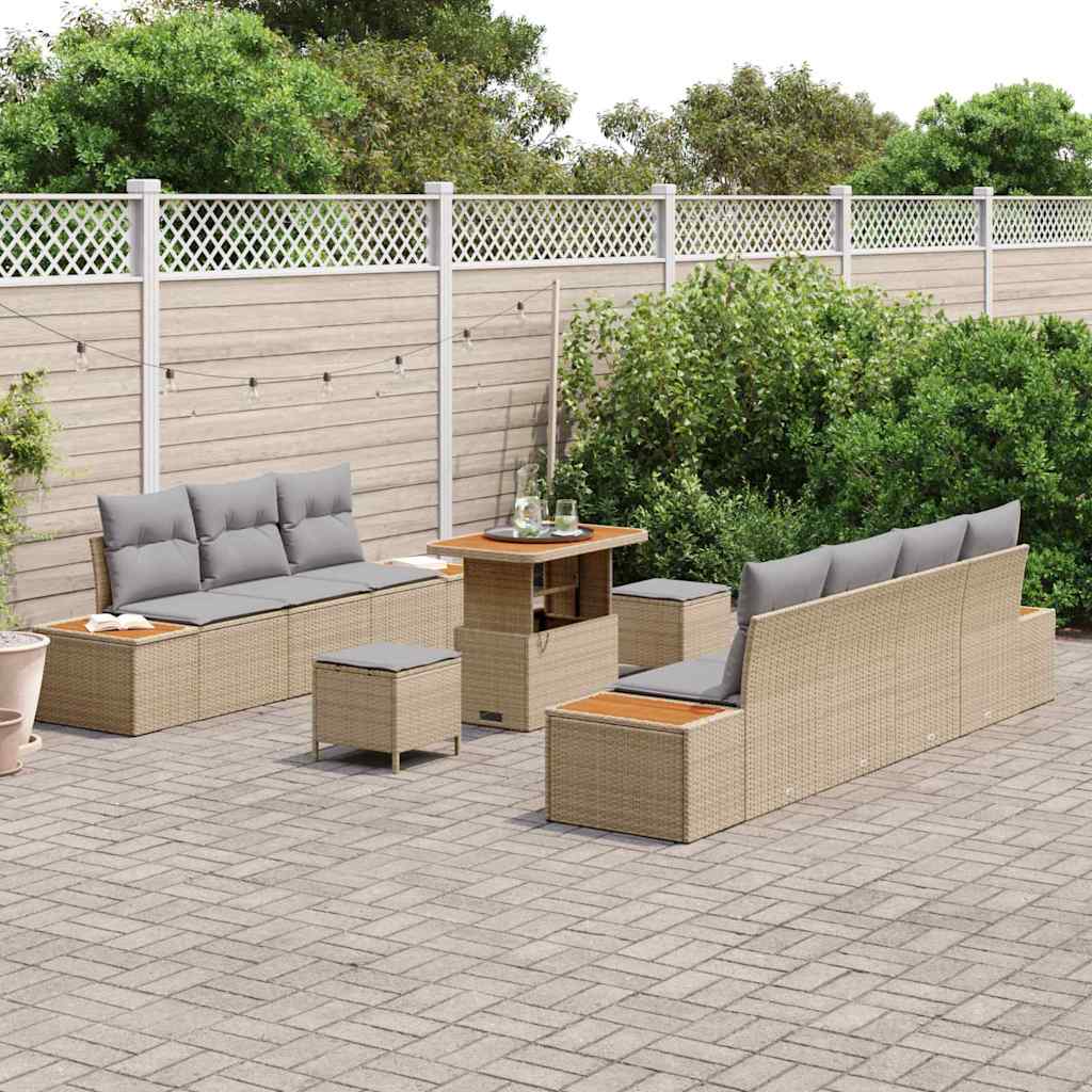 Set Divano da Giardino con cuscino 10 pcs Beige e Grigio Chiaro