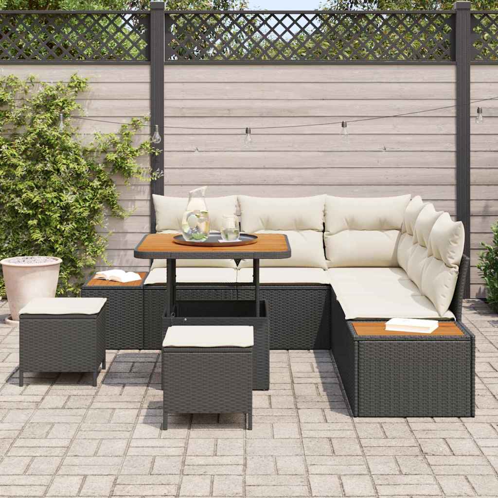Set Divano da Giardino con cuscino 8 pcs Nero Poly Rattan