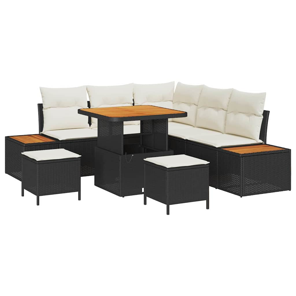 Set Divano da Giardino con cuscino 8 pcs Nero Poly Rattan
