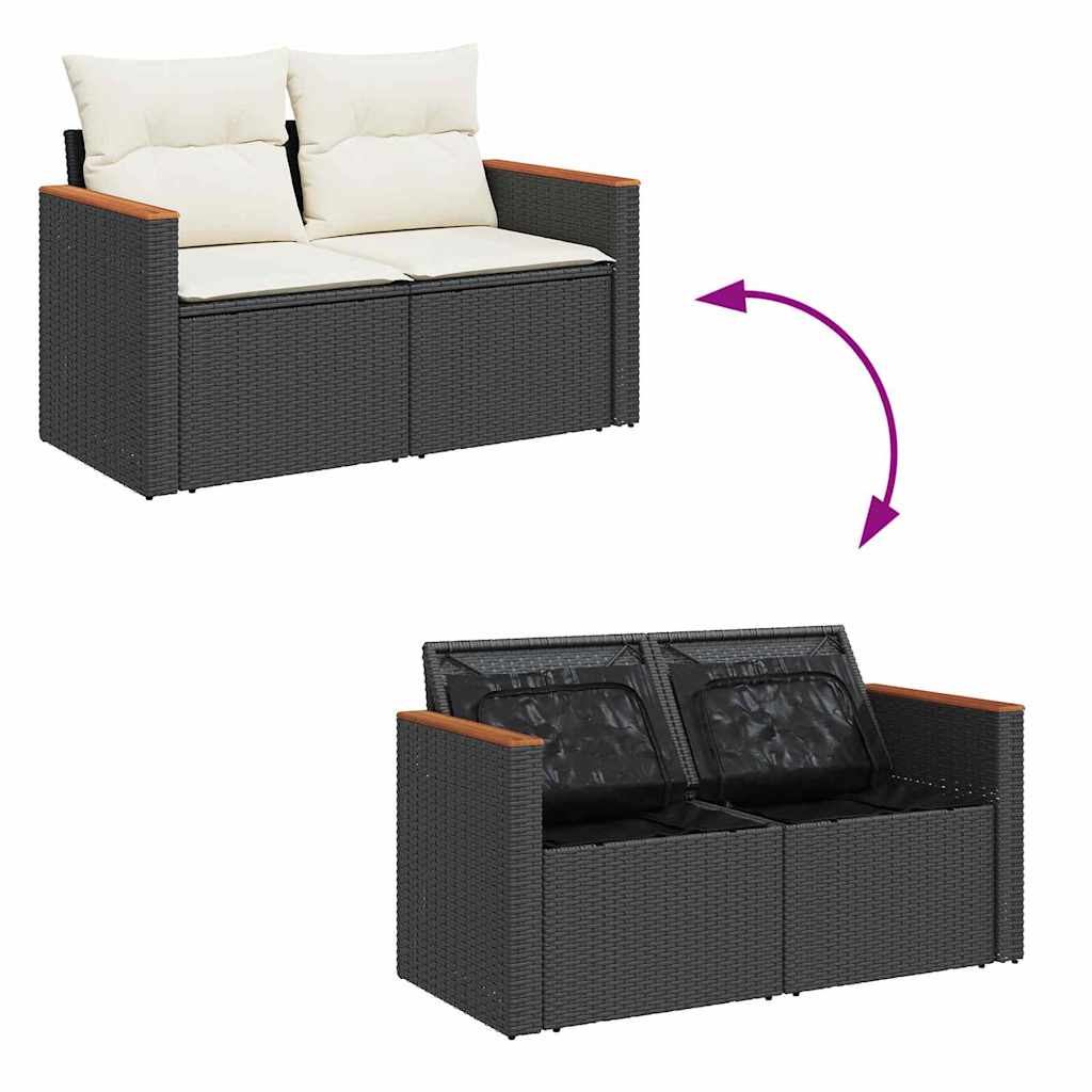 Set Divano da Giardino 11 pcs Nero e Crema polyrattan | homemem39