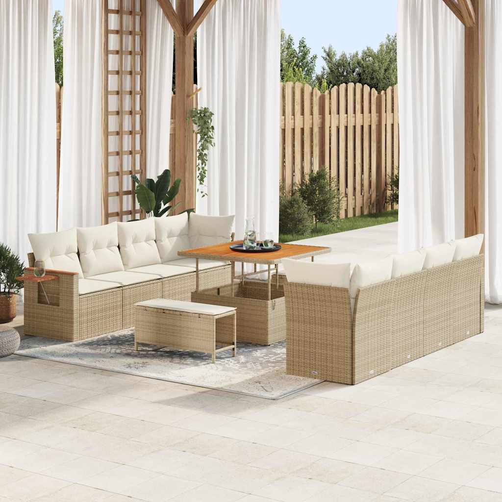 Set Divano da Giardino con cuscino 11 pcs Beige Poly Rattan