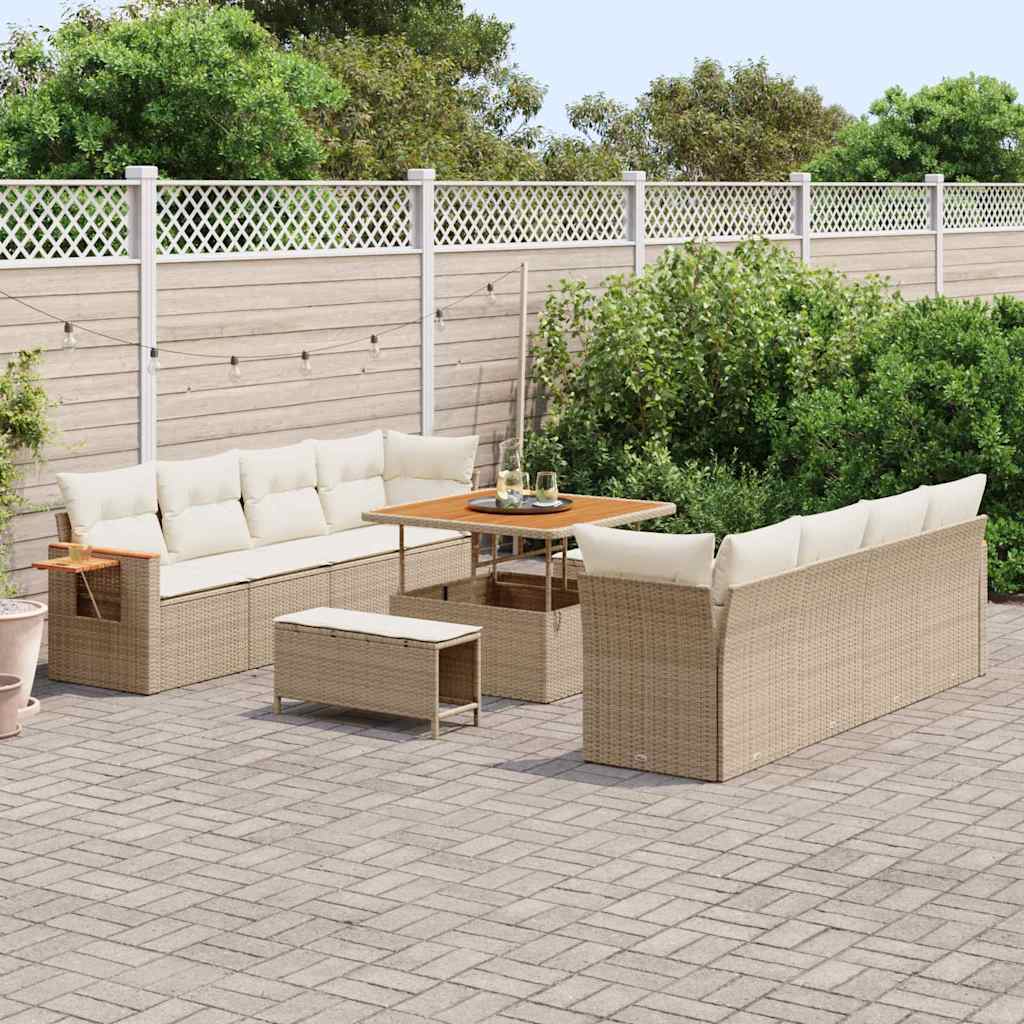 Set Divano da Giardino con cuscino 11 pcs Beige Poly Rattan