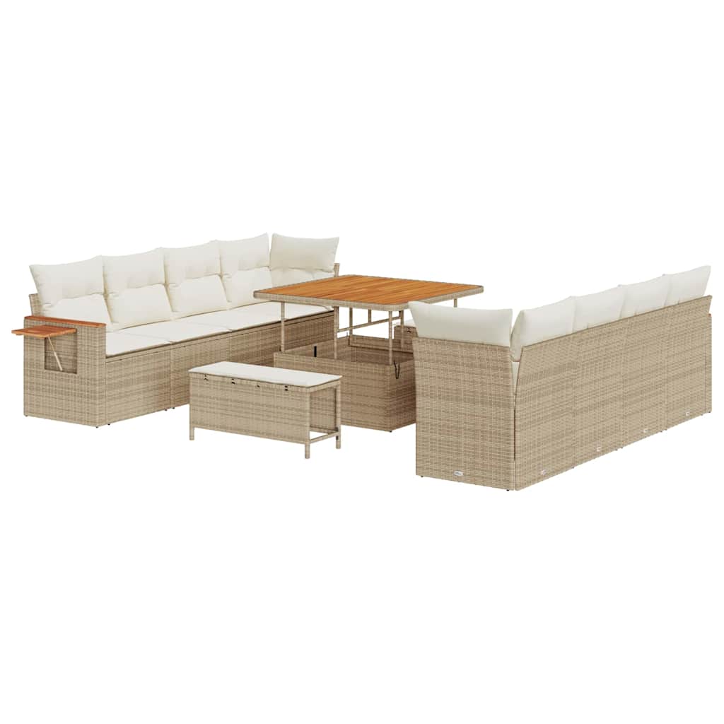 Set Divano da Giardino con cuscino 11 pcs Beige Poly Rattan