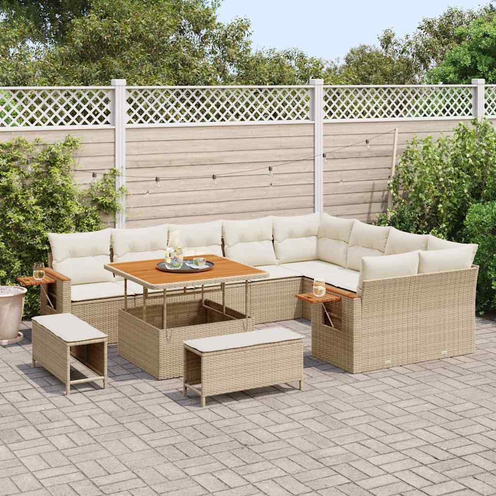 Set Divano da Giardino con cuscino 12 pcs Beige Poly Rattan