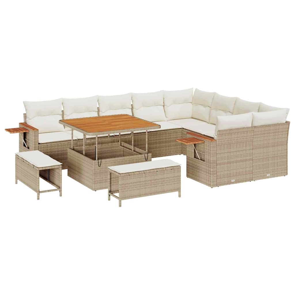 Set Divano da Giardino con cuscino 12 pcs Beige Poly Rattan