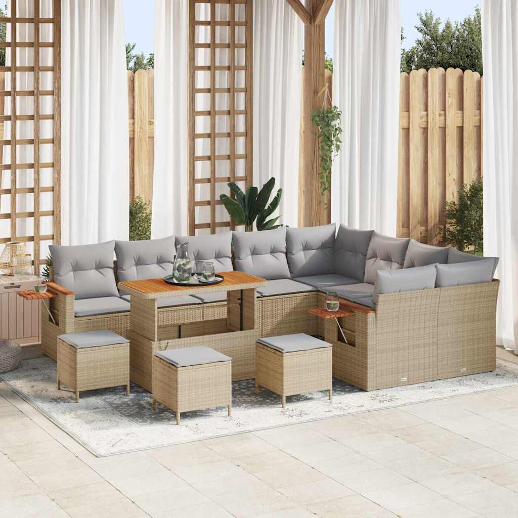 Set Divano da Giardino con cuscino 13 pcs Beige Poly Rattan