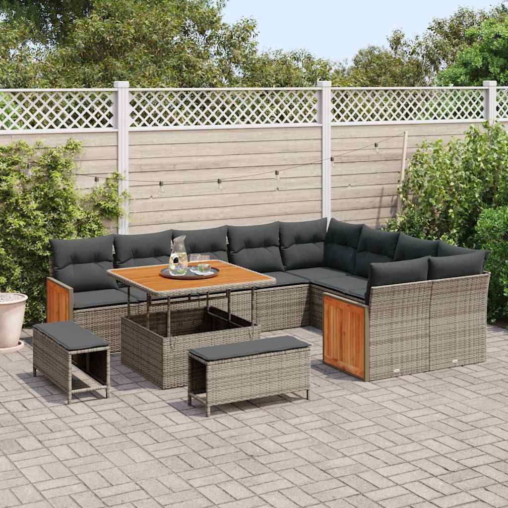 Set Divano da Giardino 12 pcs Grigio Grigio scuro