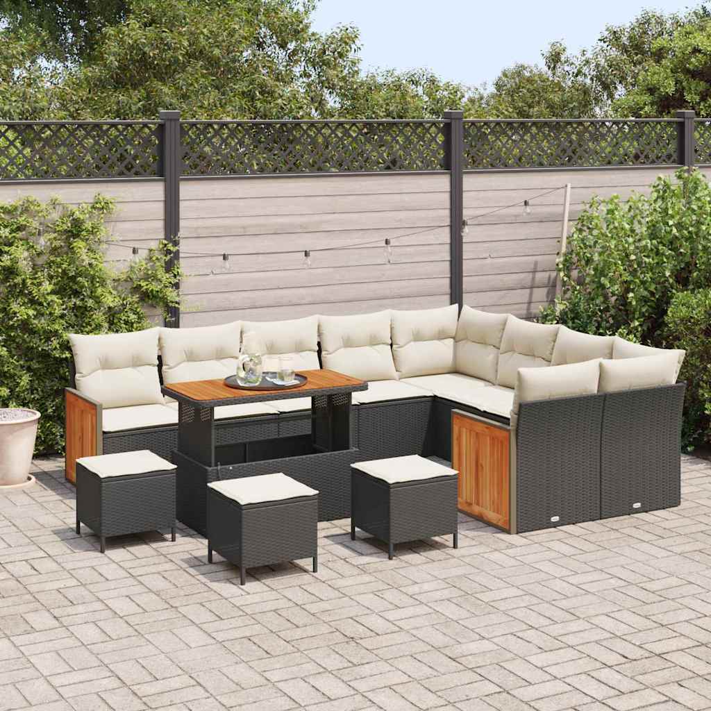 Set Divano da Giardino 13 pcs Nero e Crema 110 x 55 x 71 cm