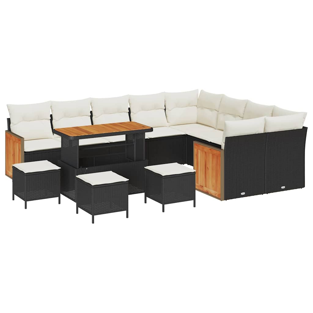Set Divano da Giardino 13 pcs Nero e Crema 110 x 55 x 71 cm