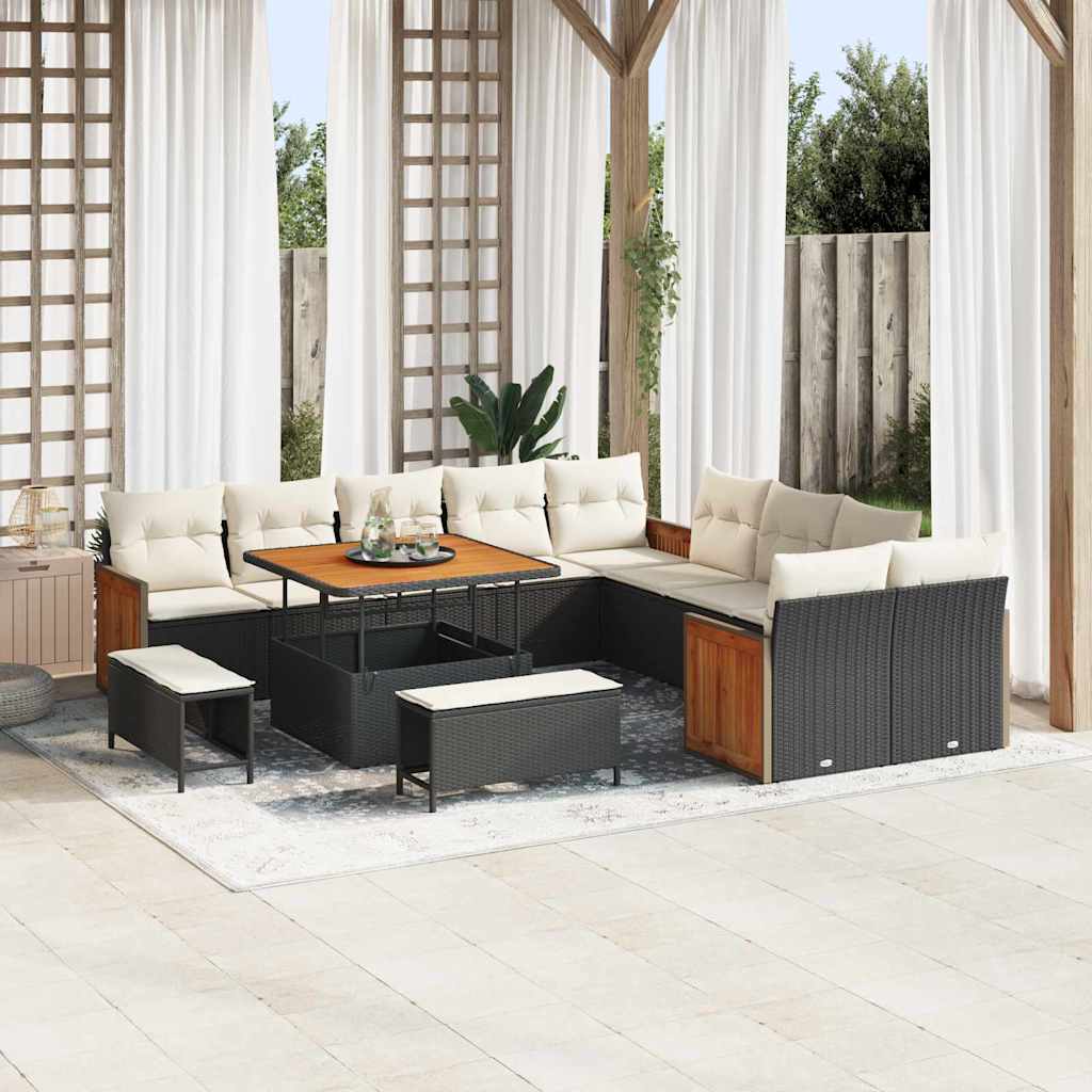 Set Divano da Giardino 13 pcs Nero e Crema 100 x 100 x 71 cm