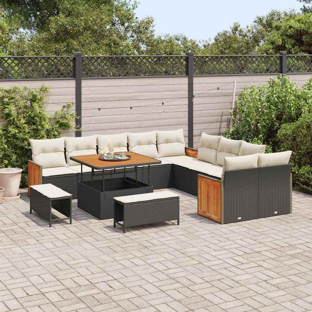 Set Divano da Giardino 13 pcs Nero e Crema 100 x 100 x 71 cm