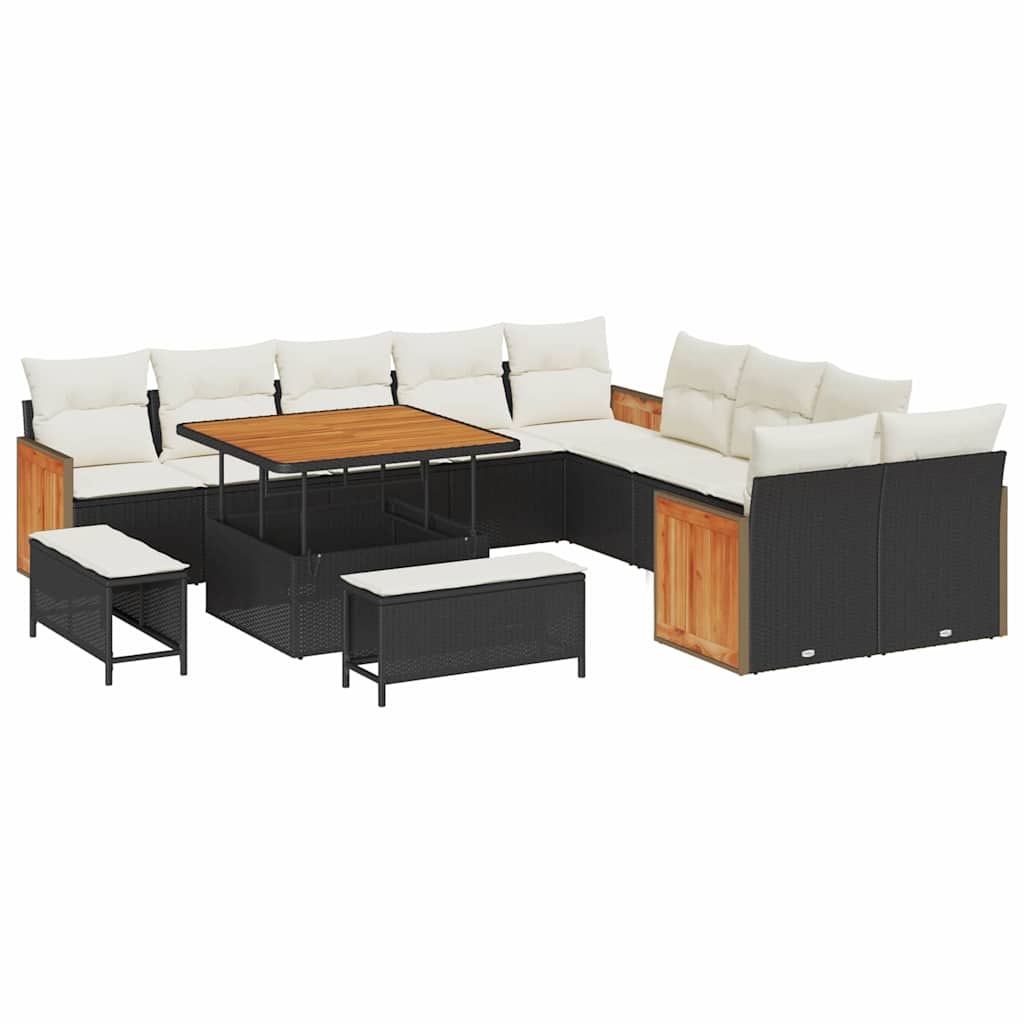 Set Divano da Giardino 13 pcs Nero e Crema 100 x 100 x 71 cm