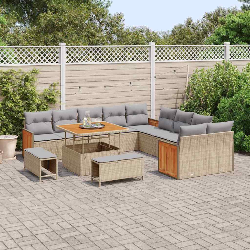 Set Divano da Giardino 13 pcs Beige e Grigio Chiaro