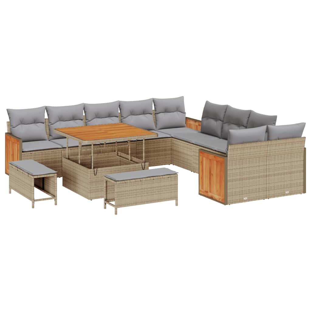 Set Divano da Giardino 13 pcs Beige e Grigio Chiaro