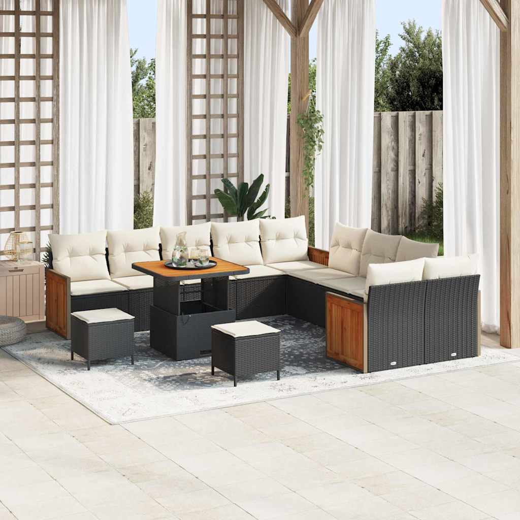 Set Divano da Giardino 13 pcs Nero e Crema 80 x 80 x 71 cm