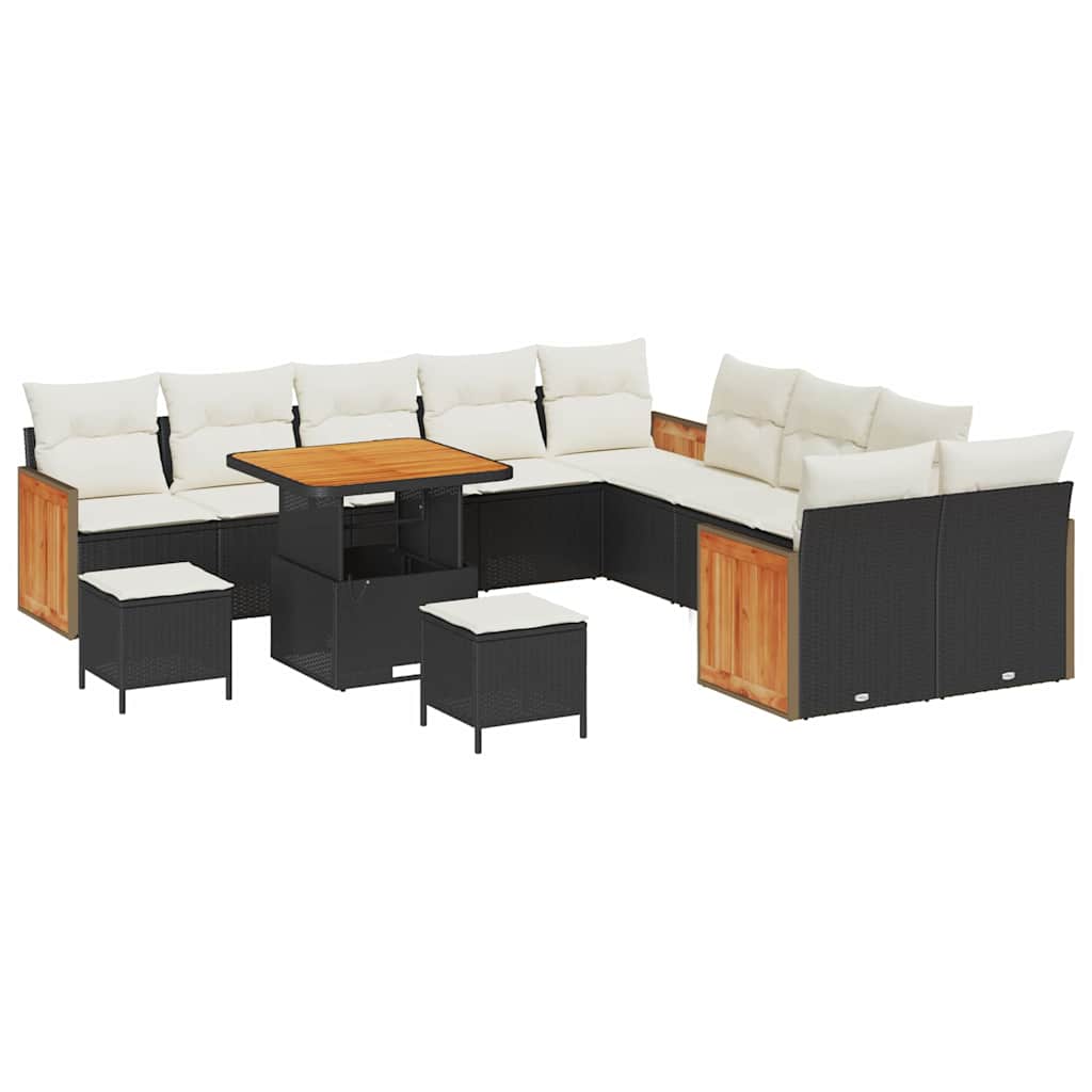 Set Divano da Giardino 13 pcs Nero e Crema 80 x 80 x 71 cm