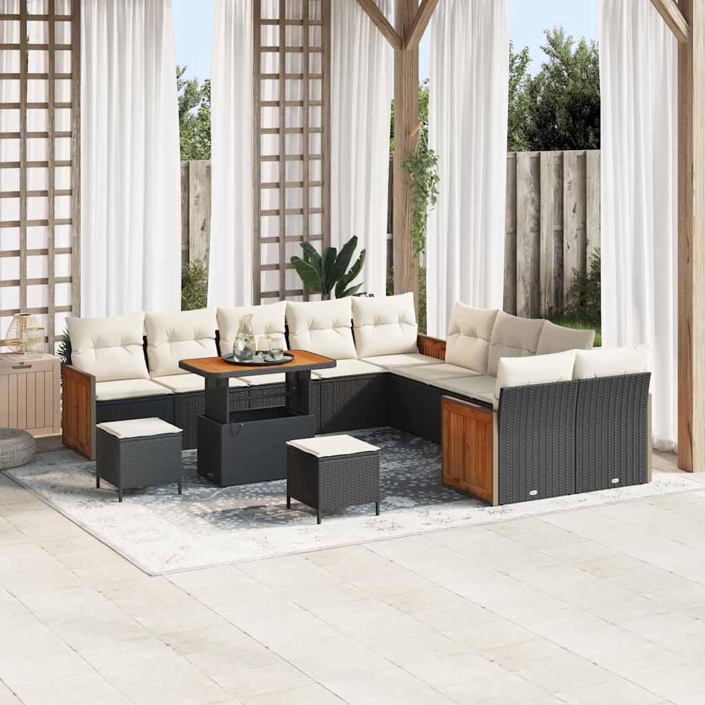 Set Divano da Giardino 13 pcs Nero e Crema 90 x 55 x 71 cm