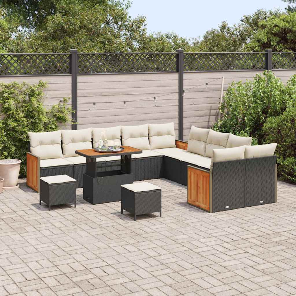 Set Divano da Giardino 13 pcs Nero e Crema 90 x 55 x 71 cm