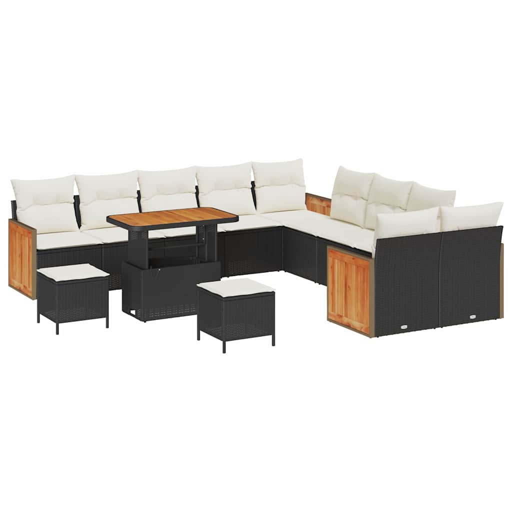 Set Divano da Giardino 13 pcs Nero e Crema 90 x 55 x 71 cm