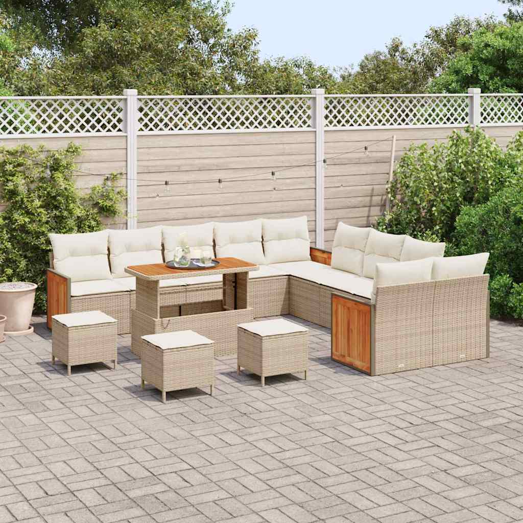 Set Divano da Giardino 14 pcs Beige e Crema 110 x 55 x 71 cm