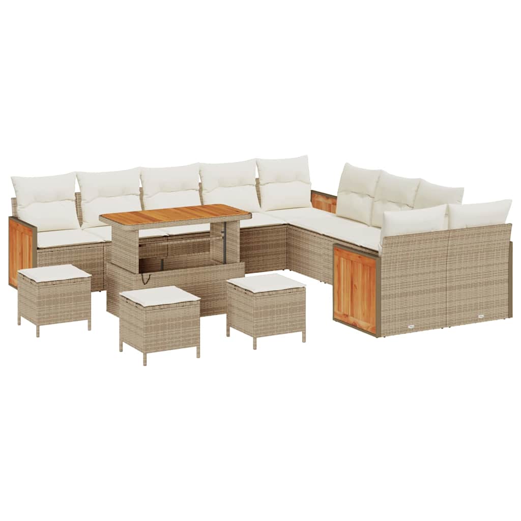 Set Divano da Giardino 14 pcs Beige e Crema 110 x 55 x 71 cm