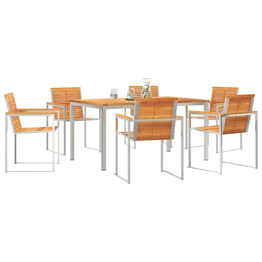 Set da Pranzo per Giardino 7 pcs Legno Massello di Acacia