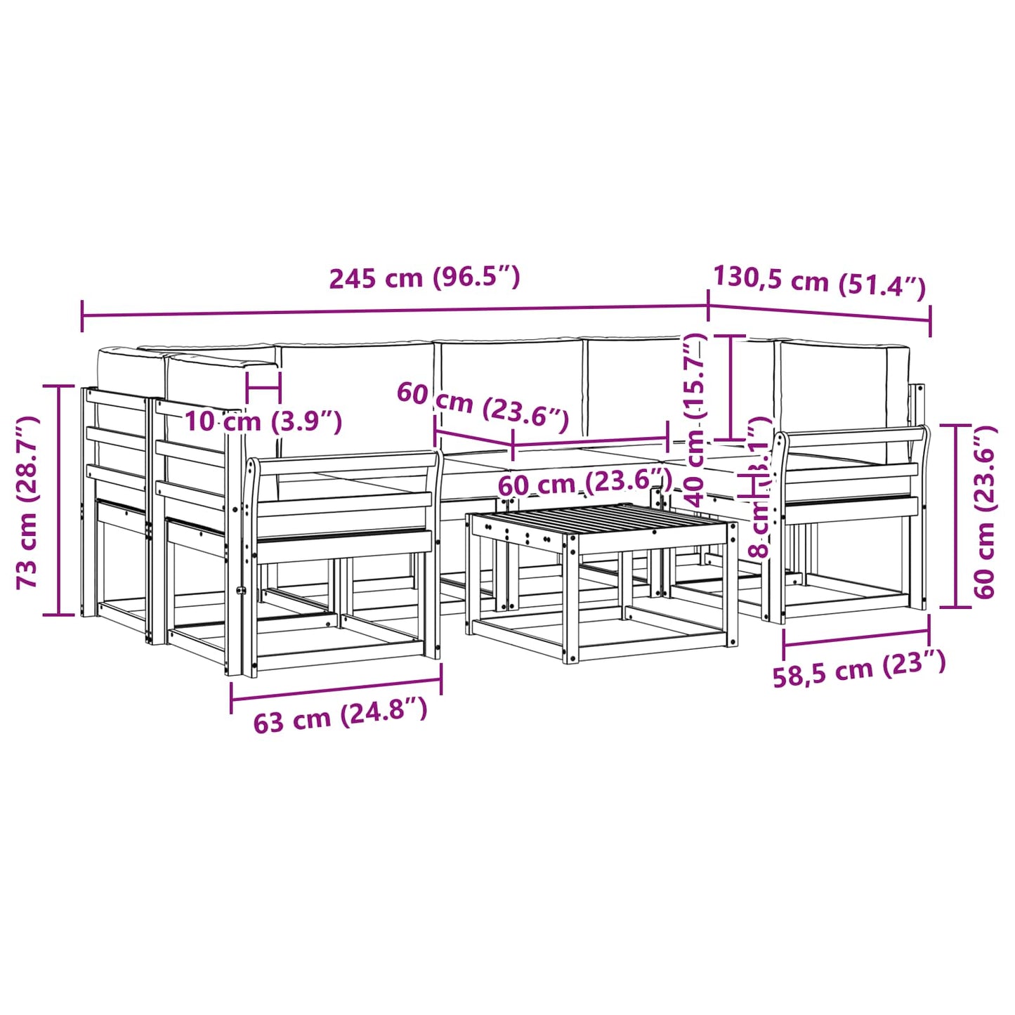 Set di divani da esterno con cuscino 7 pcs Naturale e Antracite | homemem39