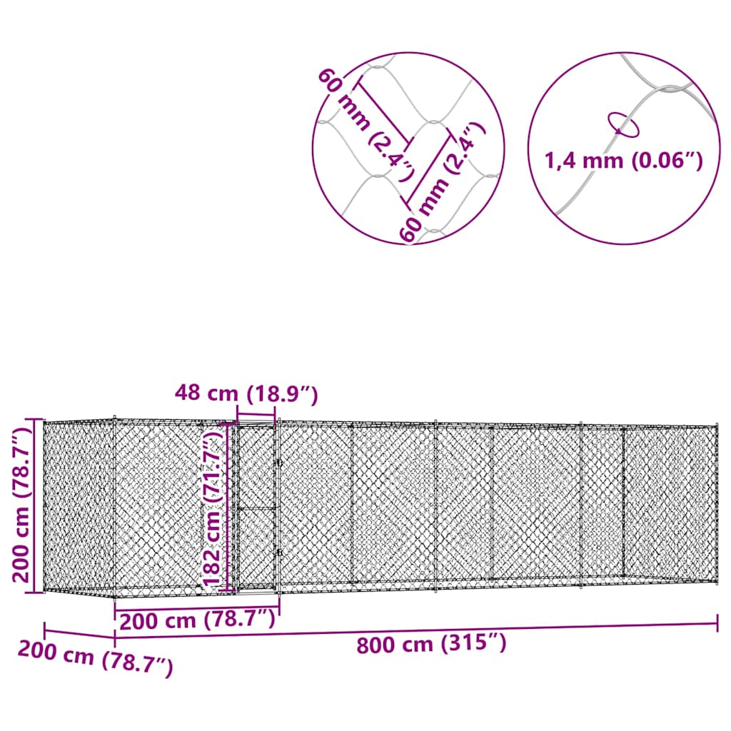 Gabbia per cani Argento 800 x 200 x 200 cm Acciaio zincato | homemem39