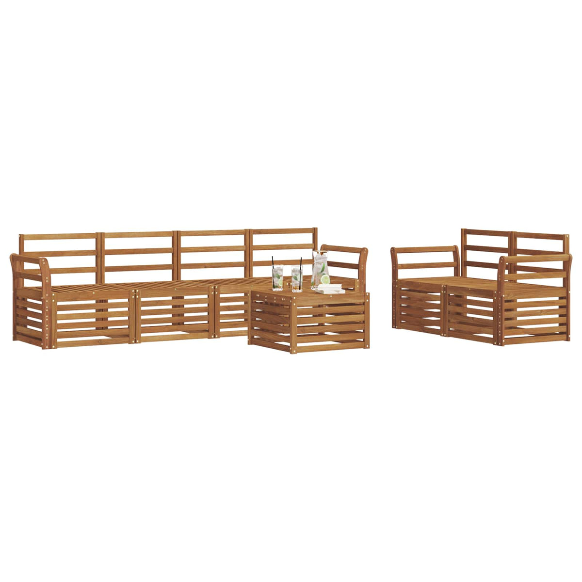 Set di divani da esterno 7 pz Naturale Legno di Acacia Massello - homemem39