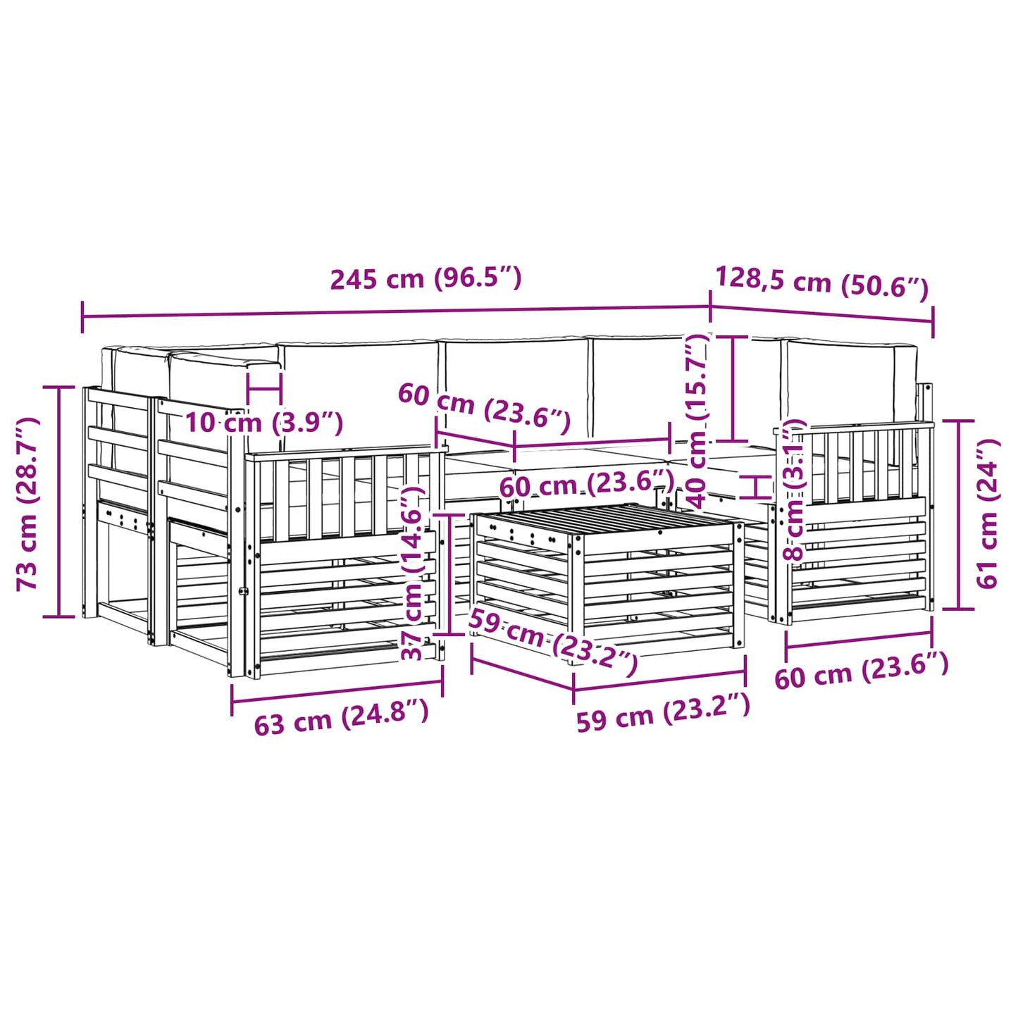 Set di divani da esterno 7 pcs Grigio Naturale e Chiaro | homemem39