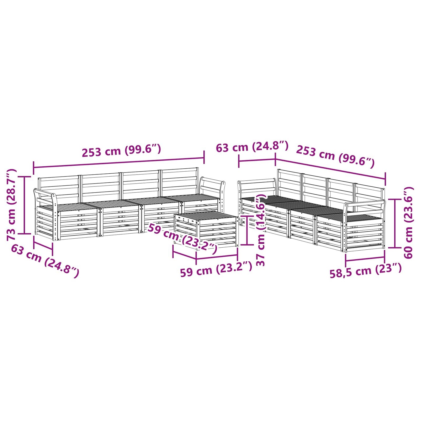Set di divani da esterno 9 pz Naturale