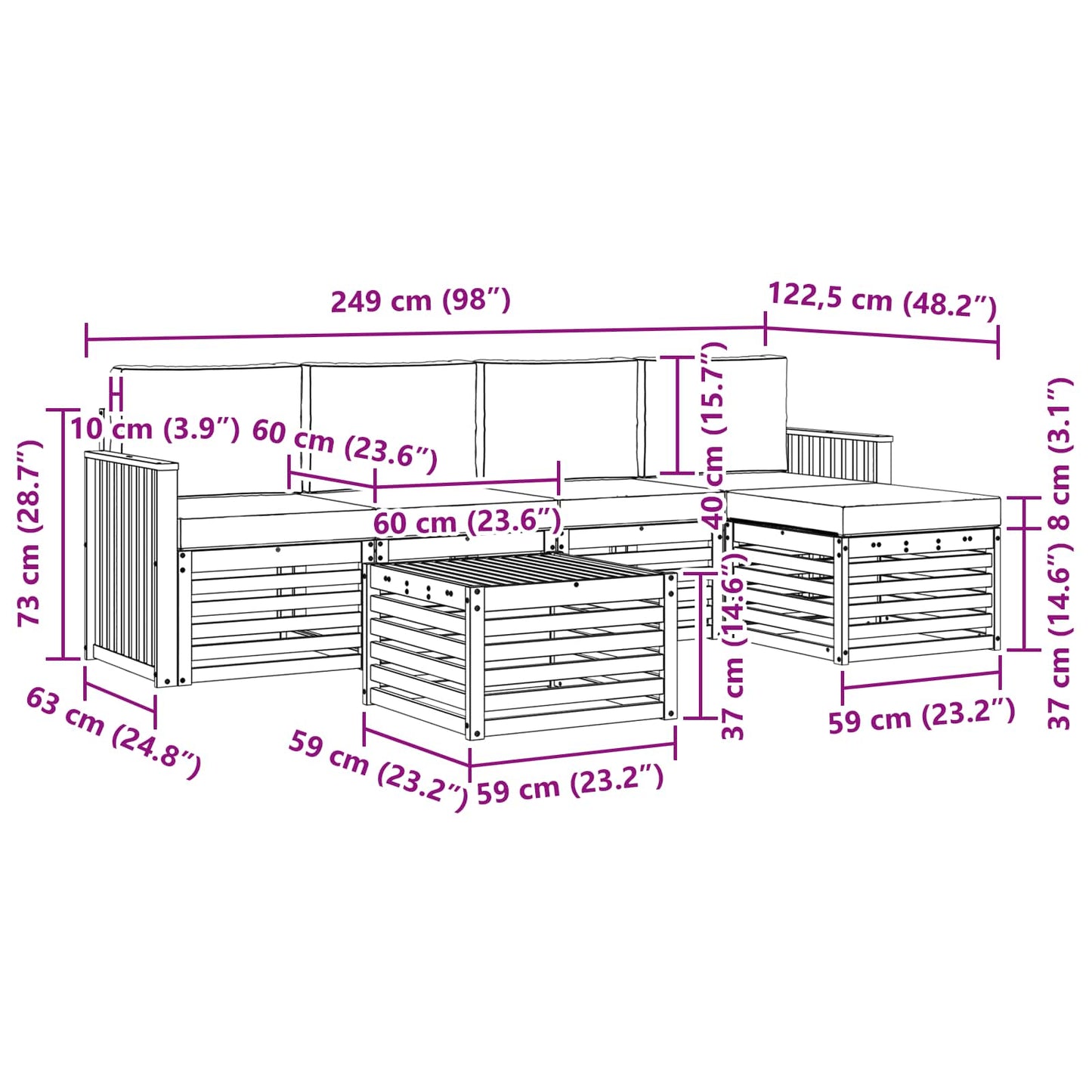 Set di divani da esterno con cuscino 6 pcs Naturale e Crema | homemem39