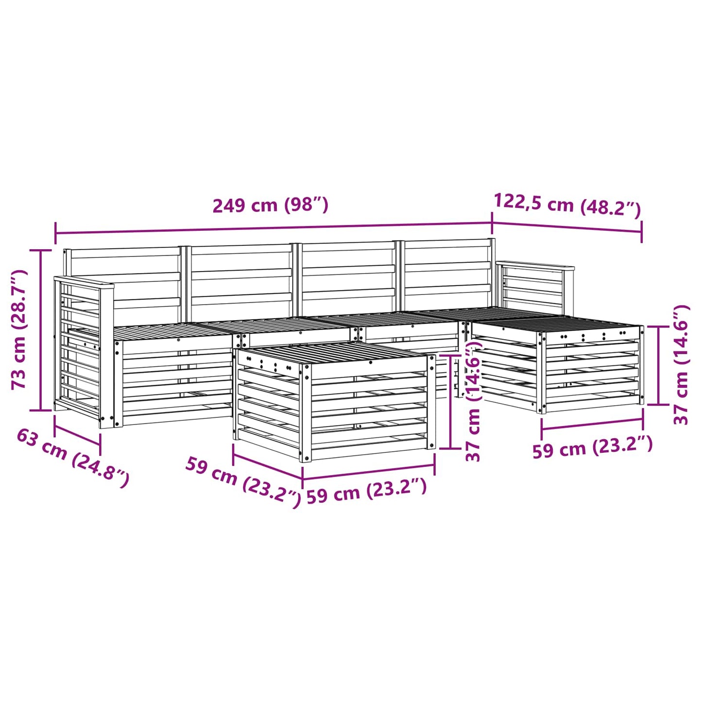 Set divani 6 pcs Naturale Legno di Acacia Massello | homemem39