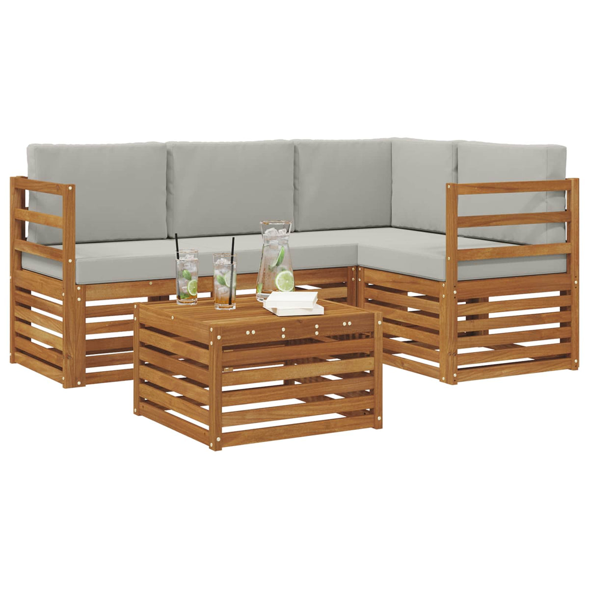 Set di divani da esterno 5 pz Grigio Naturale e Chiaro - homemem39
