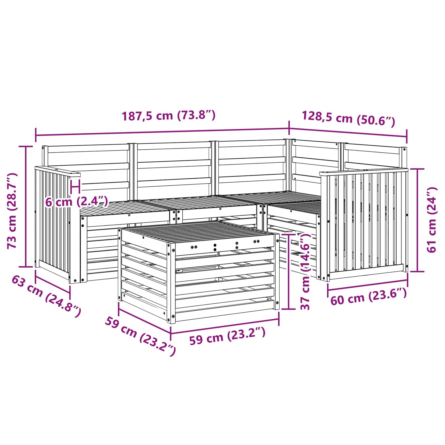 Set di divani da esterno 5 pcs Naturale | homemem39