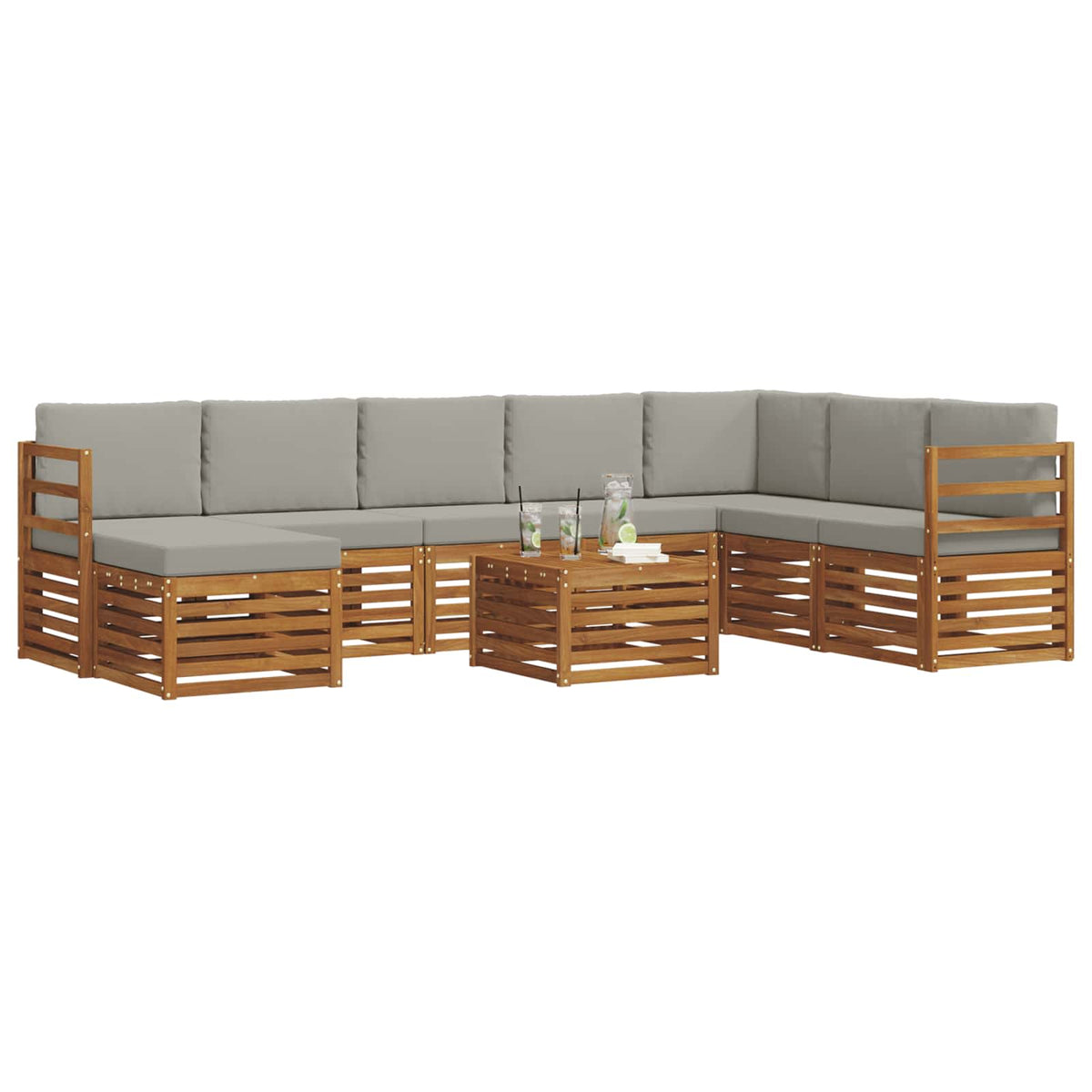 Set di divani da esterno 9 pz Grigio Naturale e Chiaro - homemem39