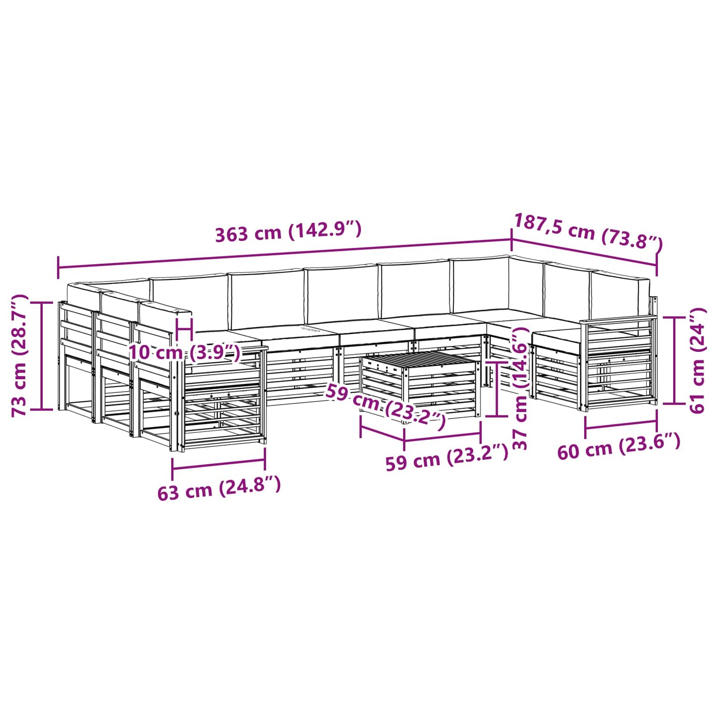 Set di divani da esterno 11 pcs Naturale e Antracite | homemem39